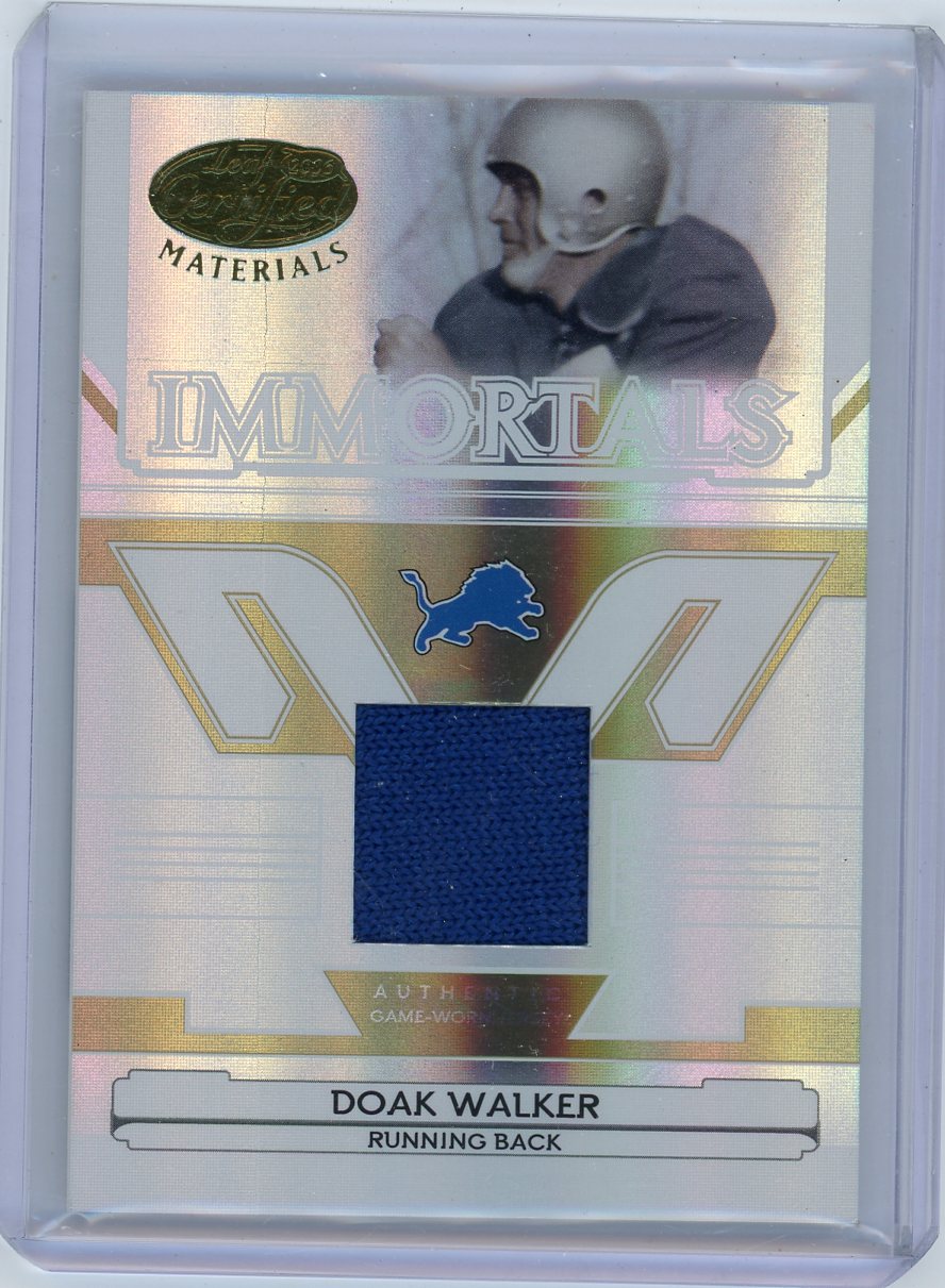 Doak Walker 2006 Donruss Leaf Certified Materials Immortals auth. game-used jersey relic #'d 01/75