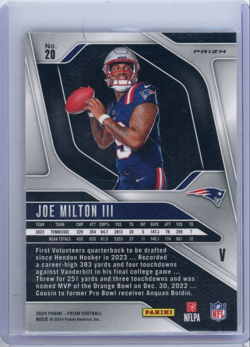 Joe Milton III 2024 Panini Prizm Variation silver prizm rookie card