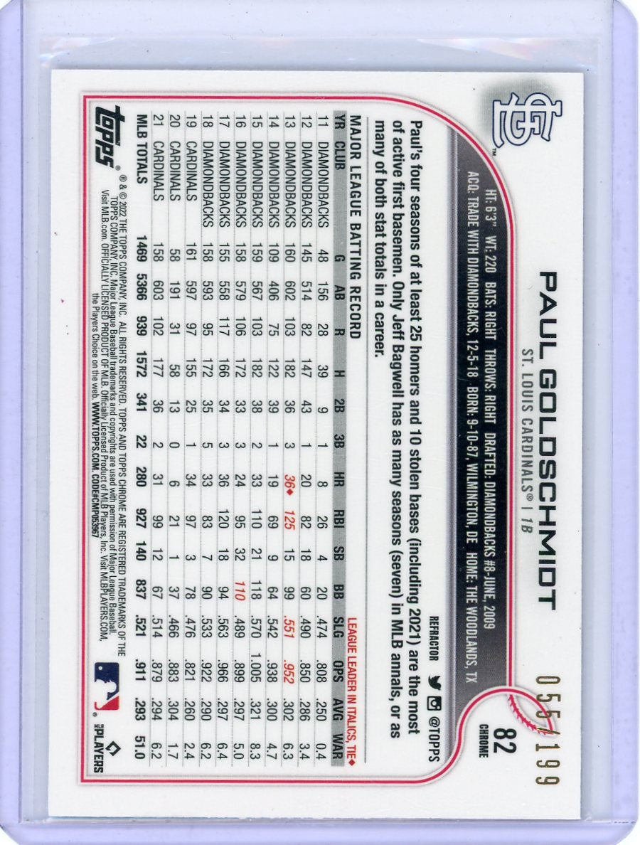Paul Goldschmidt 2022 Topps Chrome MVP Buyback Stamp Refractor #'d 055/199