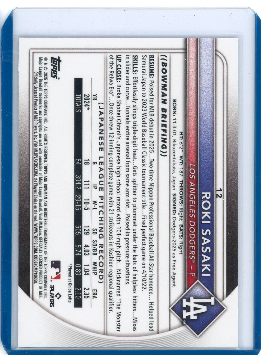 Roki Sasaki 2025 Bowman Chrome Red Rookie logo refractor rc
