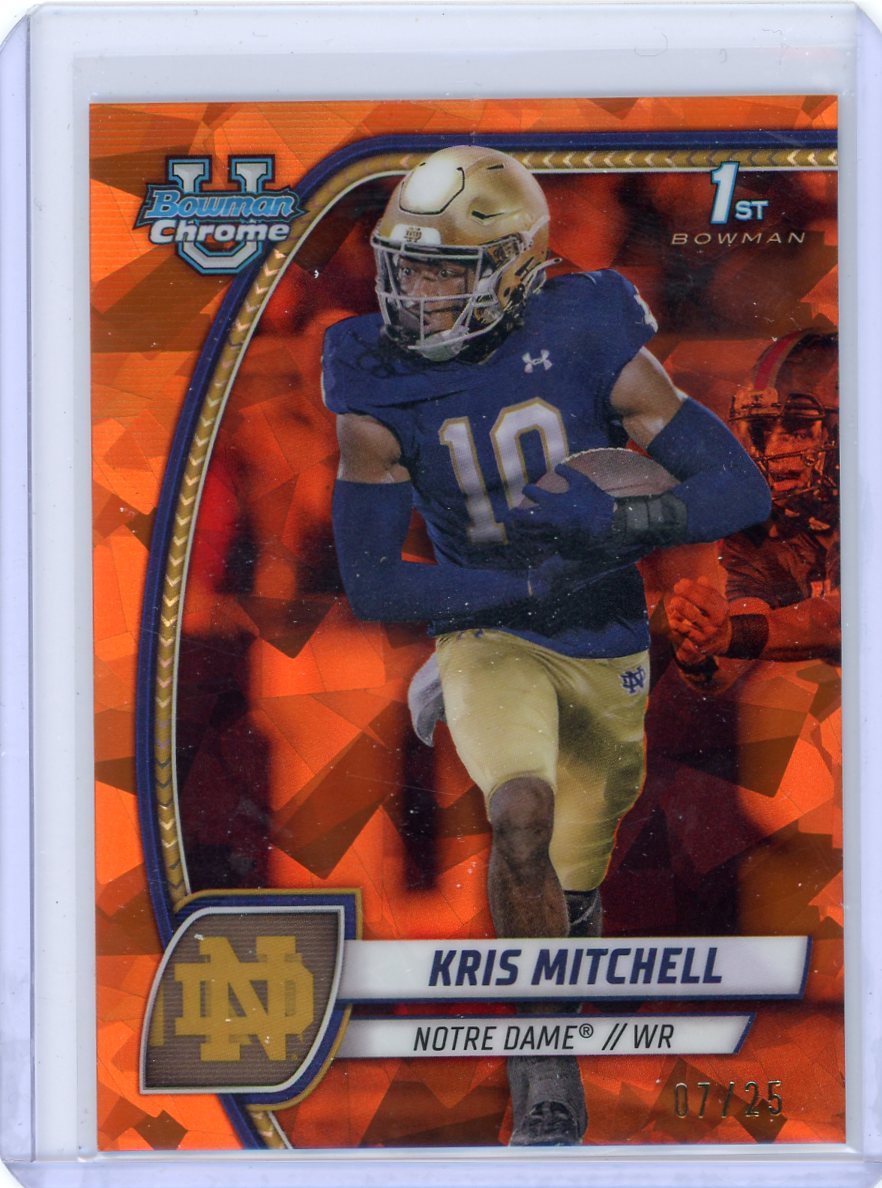 Kris Mitchell 2024 Bowman Chrome University Sapphire Orange 1st Bowman #'d 07/25