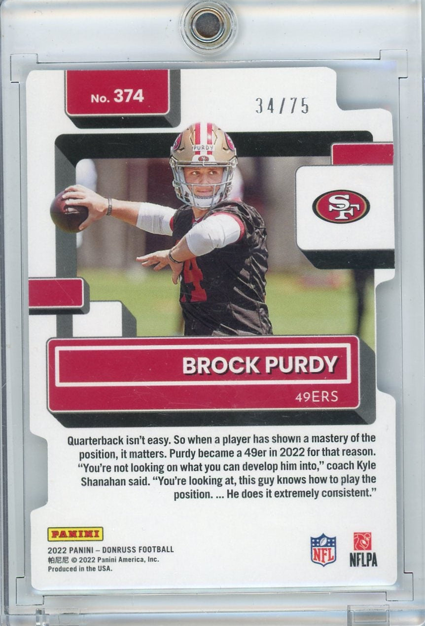 Brock Purdy 2022 Panini Donruss Press Proof Die-Cut Rookie #'d 34/75