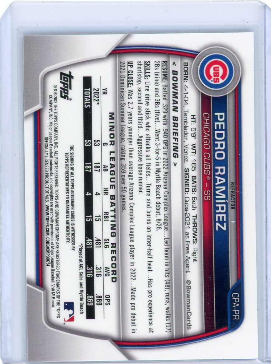 Pedro Ramirez 2023 1st Bowman Chrome autograph refractor #'d 061/499