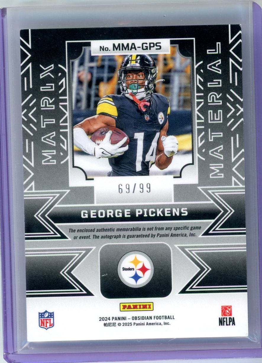 George Pickens 2024 Panini Obsidian Football Matrix Material Autograph #'d 69/99
