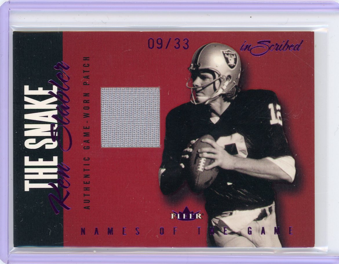 Ken Stabler 2004 Fleer Names of the Game auth. game-used jersey relic #'d 09/33
