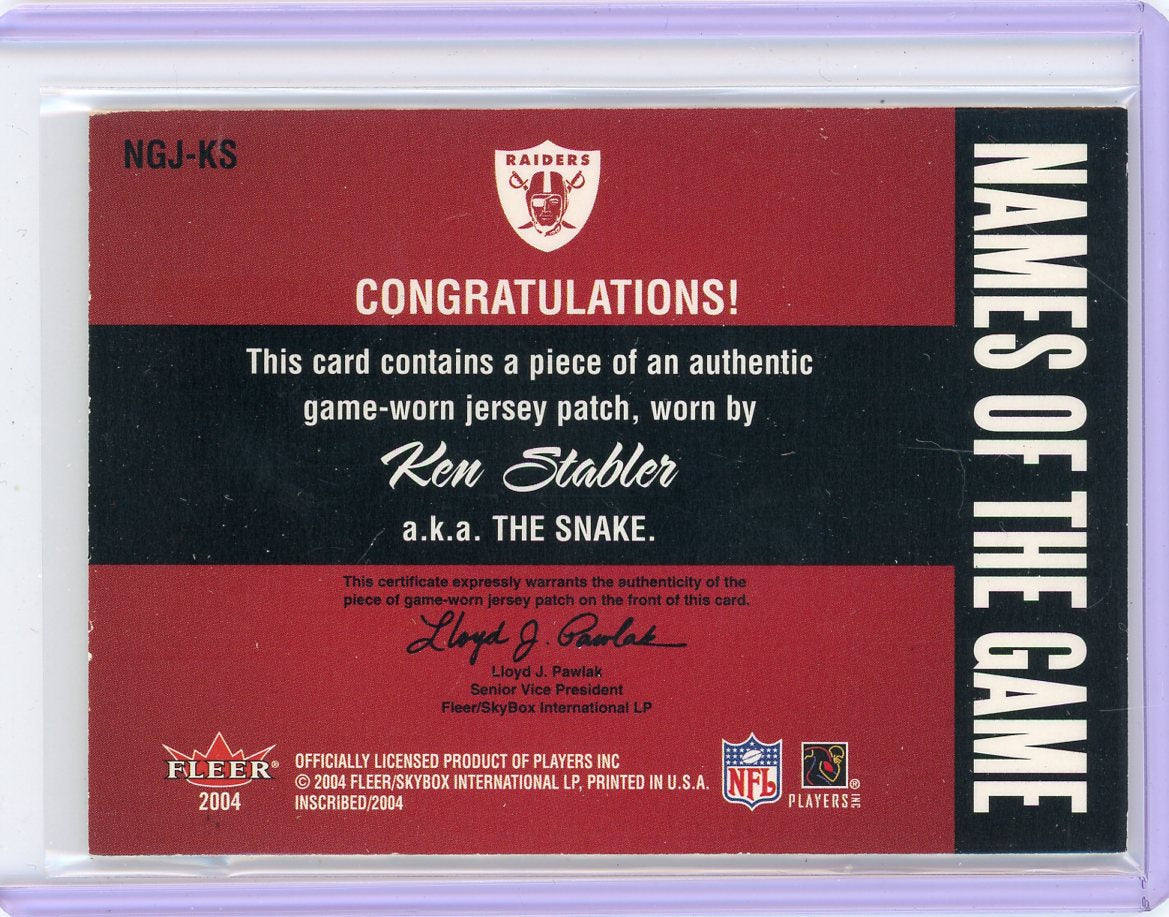 Ken Stabler 2004 Fleer Names of the Game auth. game-used jersey relic #'d 09/33