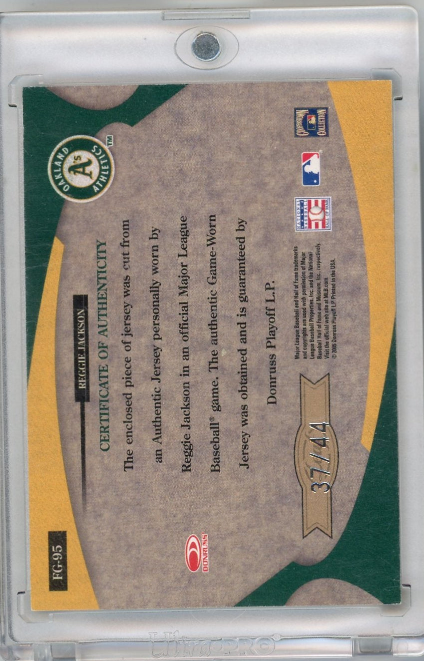 Reggie Jackson 2005 Donruss Leaf Certified Fabrics of the Game game-used jersey relic #'d 37/44