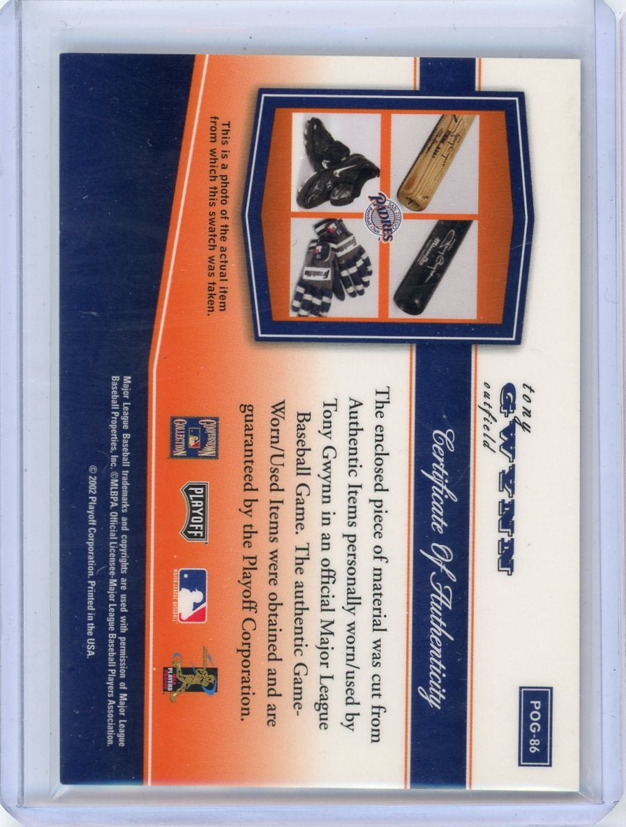 Tony Gwynn 2002 Donruss Playoff Piece of the Game game-used bat relic
