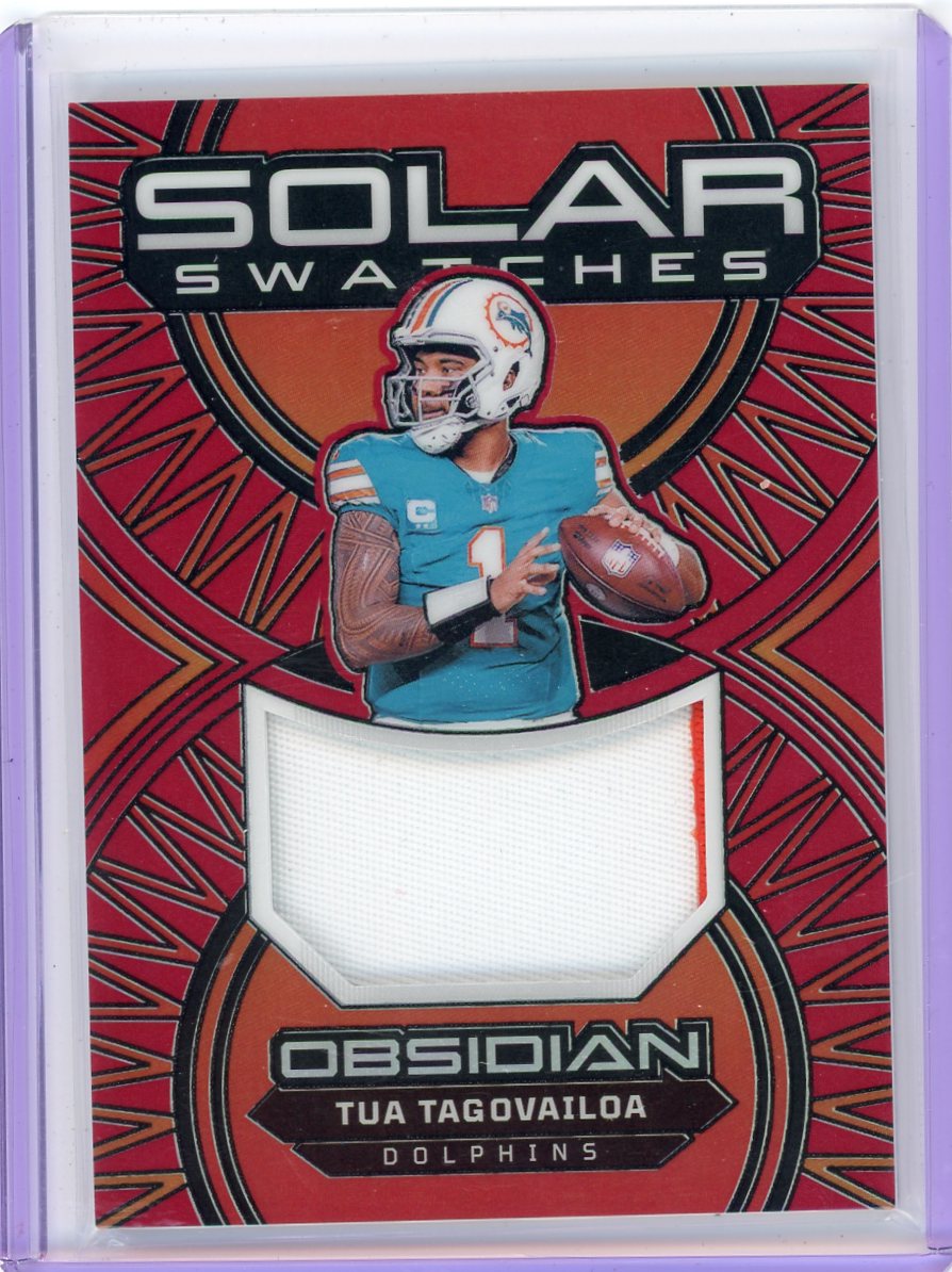Tua Tagovailoa 2024 Panini Obsidian Solar Swatches relic red prizm #'d 52/75