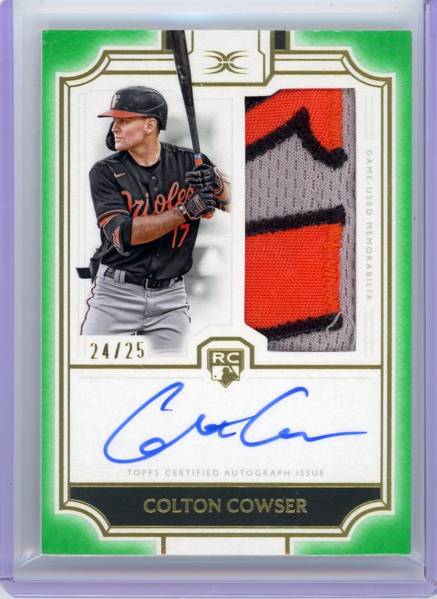 Colton Cowser 2024 Topps Definitive Collection Autograph Relic rookie card #'d 24/25