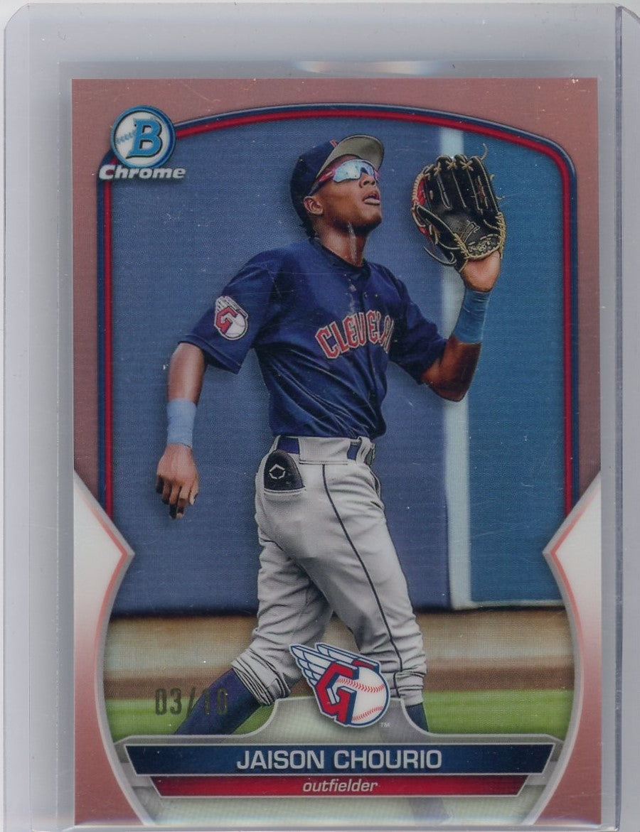 Jaison Chourio 2023 Bowman Chrome Prospects Rose Gold Refractor #'d 03/10