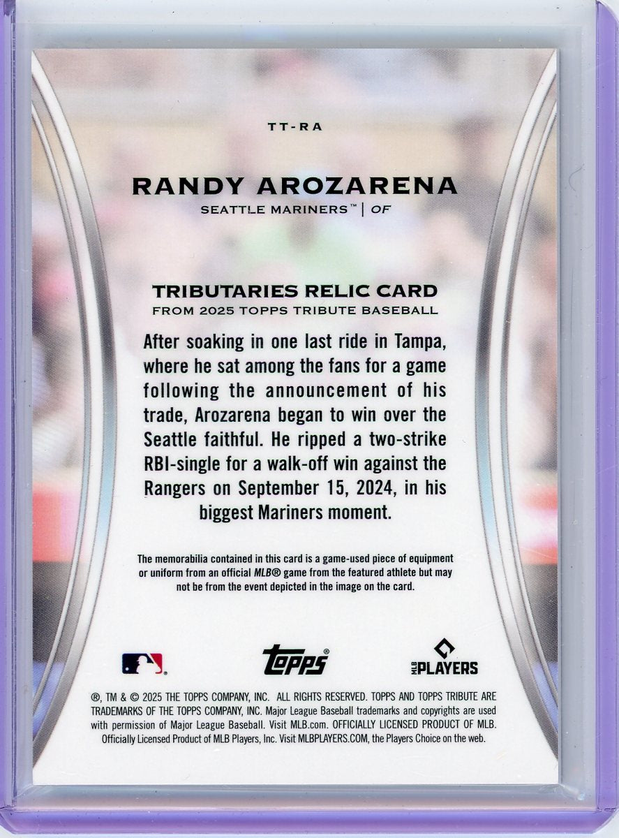 Randy Arozarena 2025 Topps Tribute Tributaries City Connect game-used relic blue #'d 063/150