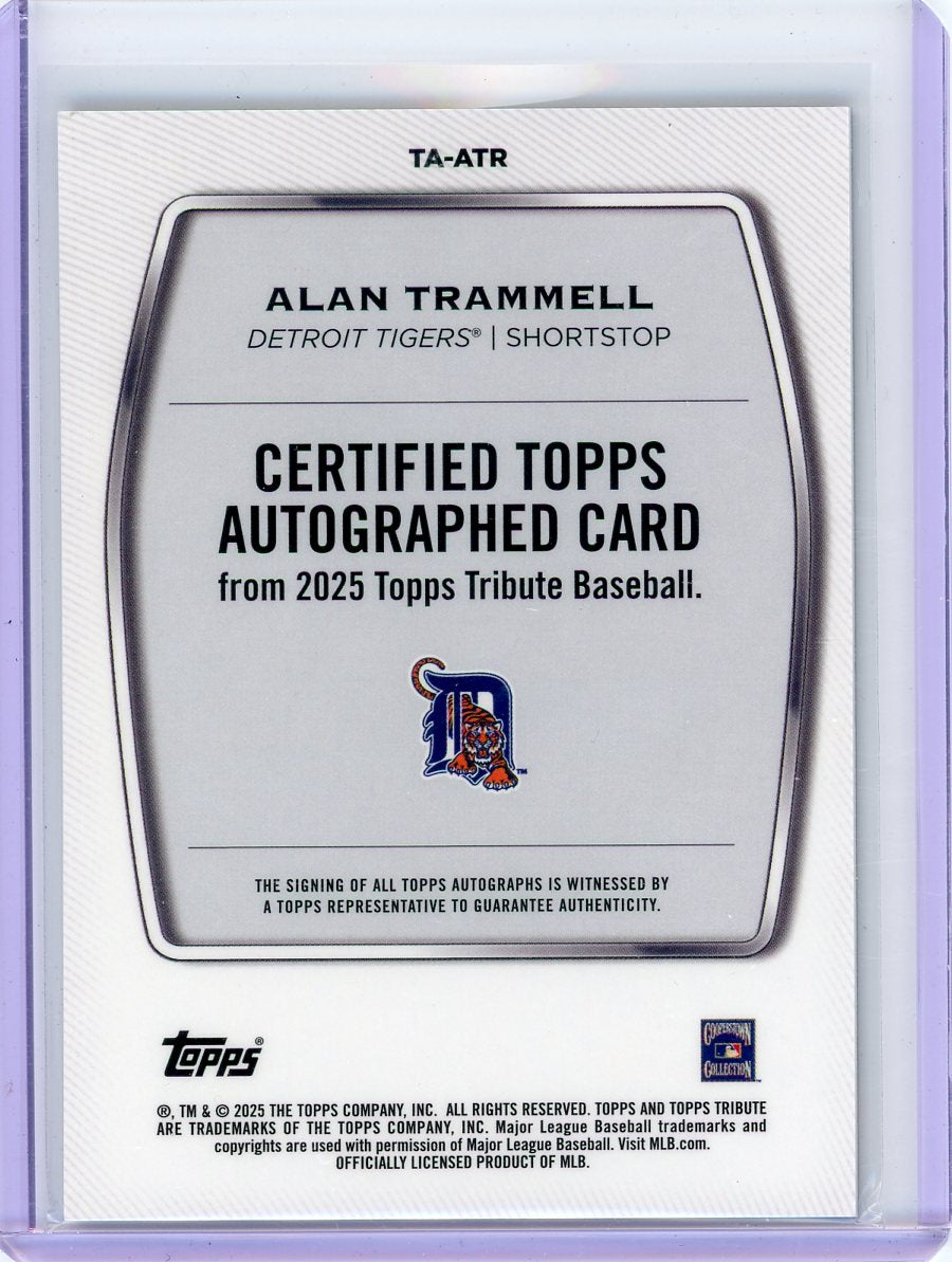 Alan Trammell 2025 Topps Tribute autograph gold #'d 46/75