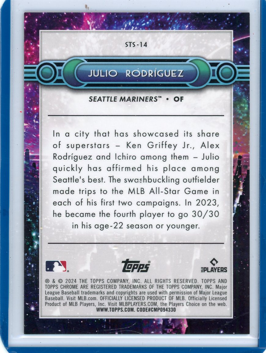 Julio Rodriguez 2024 Topps Chrome Fanatics Swinging for the Stars orange ref. #'d 05/25