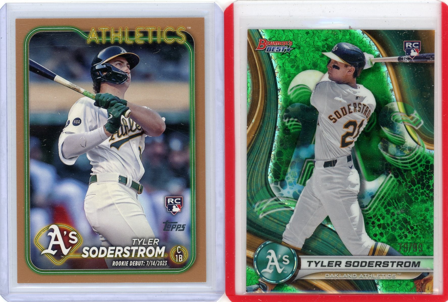 Tyler Soderstrom 2024 Topps 2-card rookie lot #'d /99 + /2024