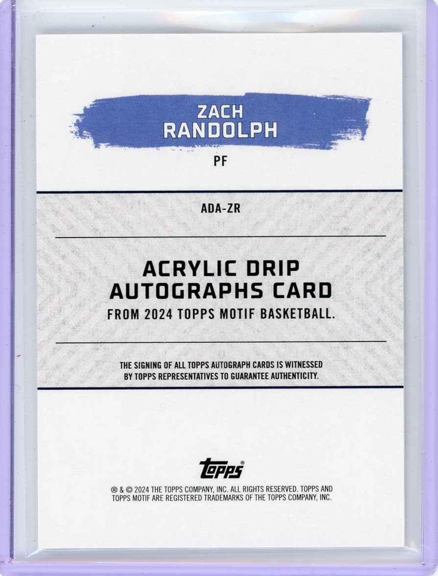 Zach Randolph 2023-24 Topps Motif Acrylic Drip autograph #'d 60/99