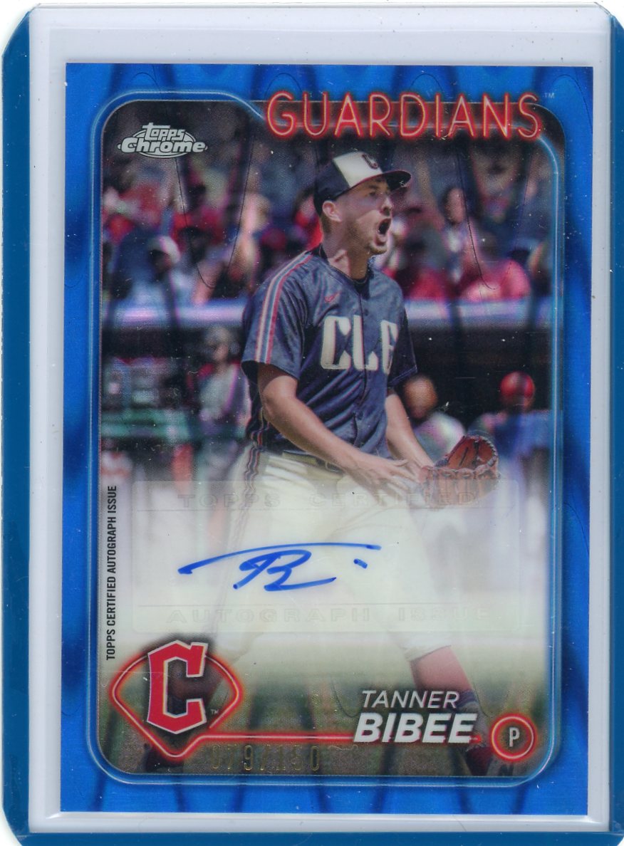 Tanner Bibee 2024 Topps Chrome Update blue raywave autograph #'d 079/150