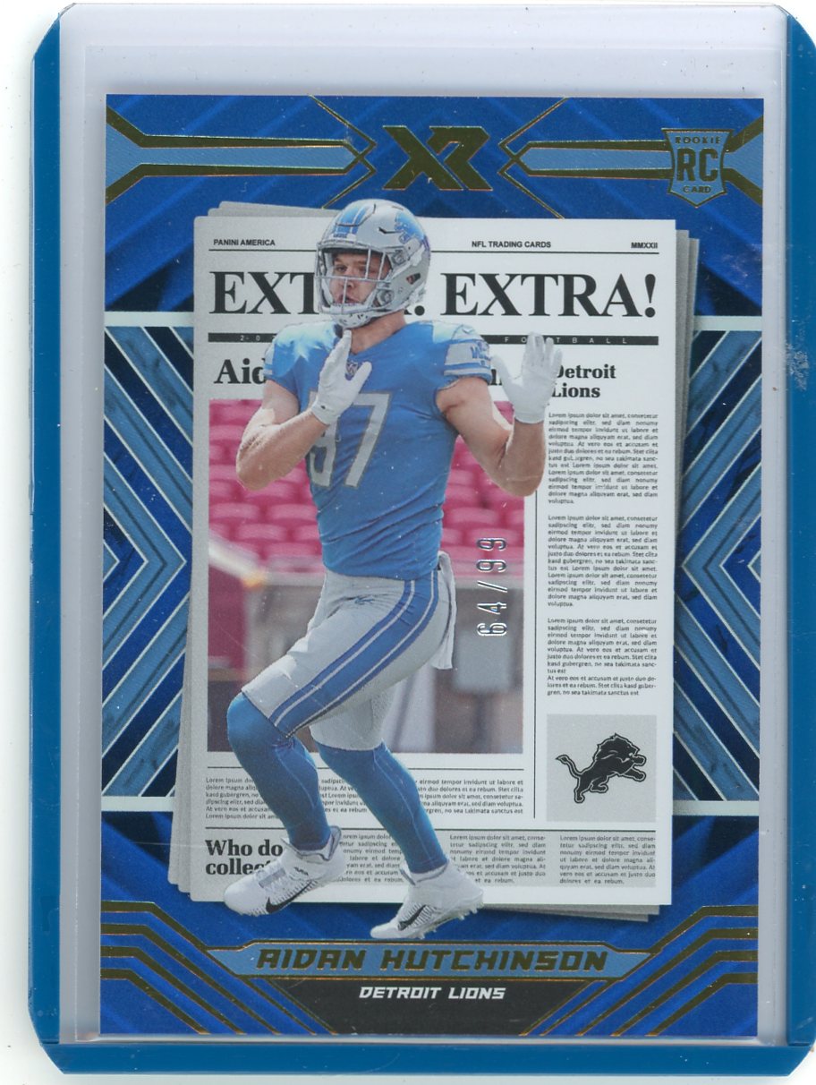 Aidan Hutchinson 2022 Panini XR Extra Extra blue foil rookie card #'d 64/99