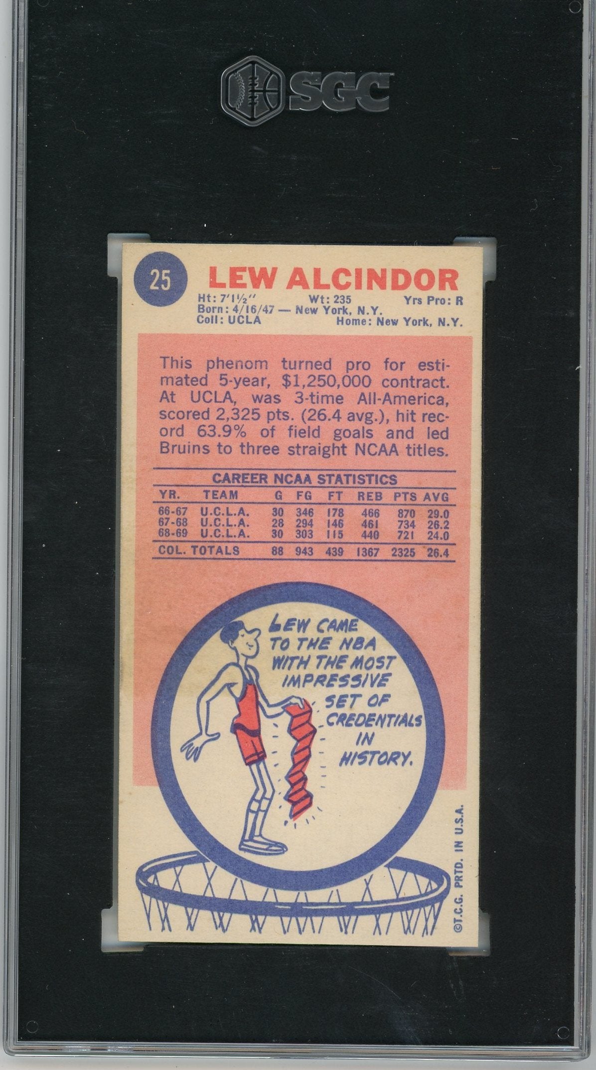 Lew Alcindor 1969-70 Topps #25 SGC Authentic