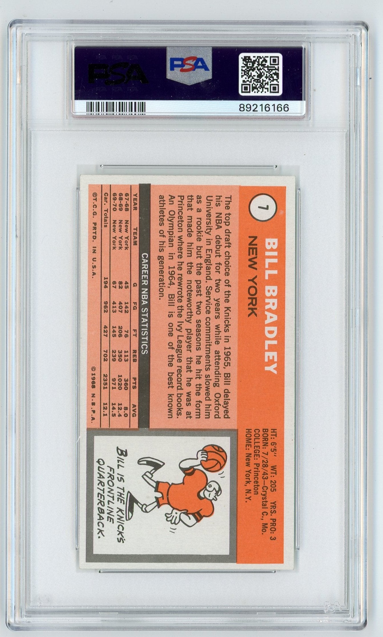Bill Bradley 1970 Topps #7 PSA 6