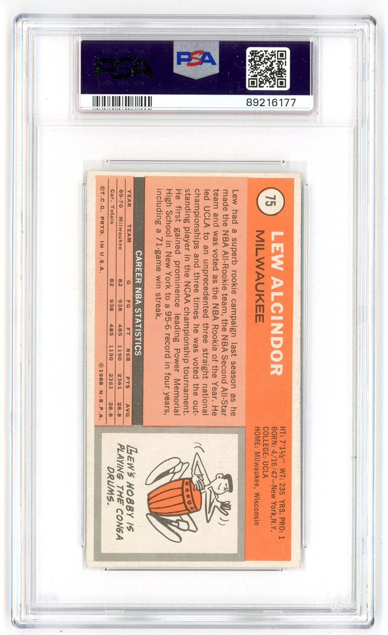 Lew Alcindor 1970 Topps #75 PSA 6