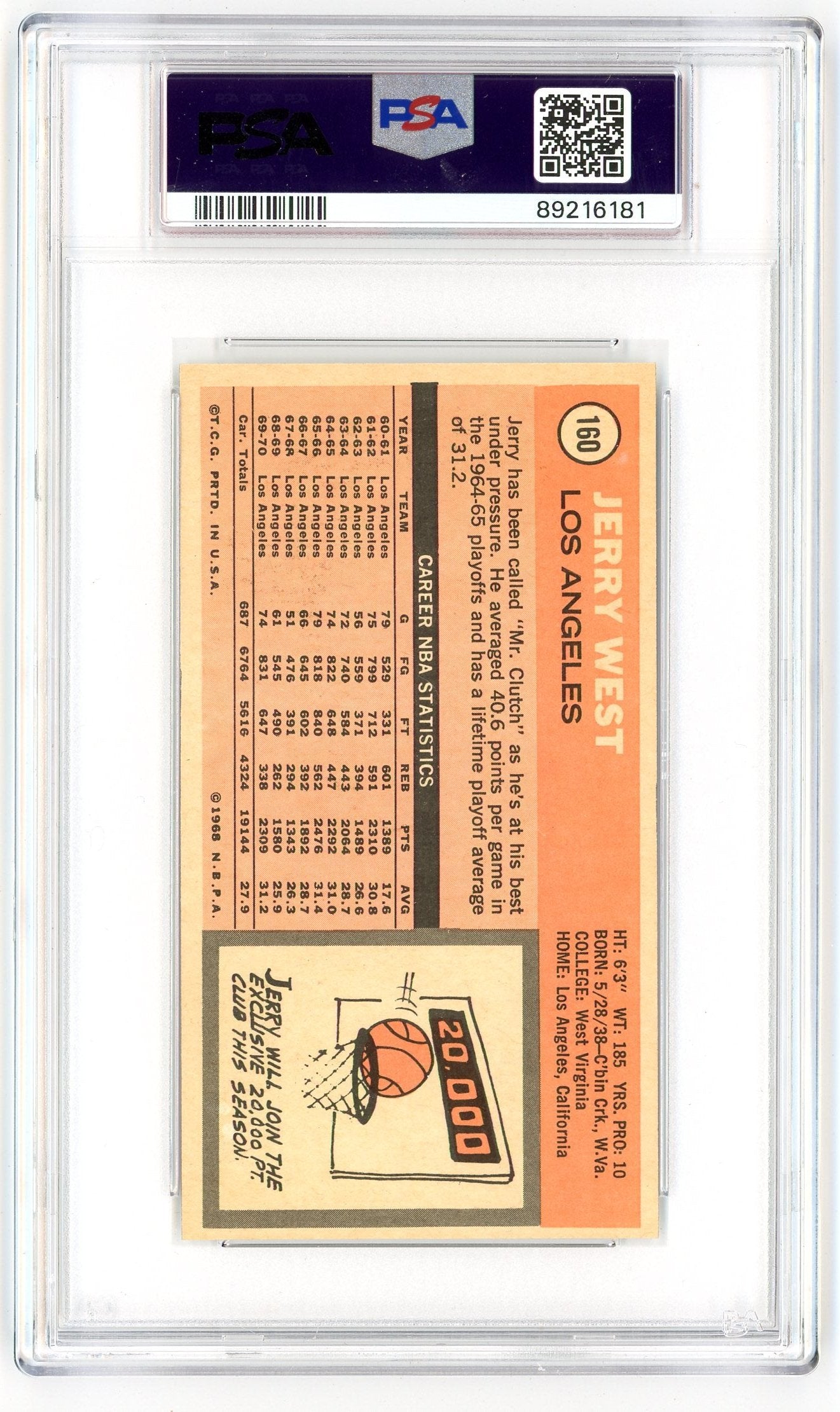 Jerry West 1970 Topps #160 PSA 7