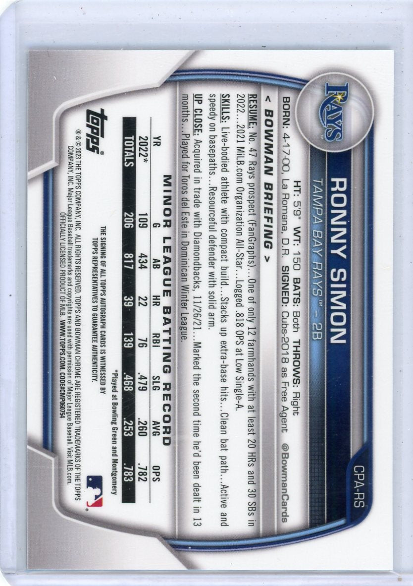 Ronny Simon 2023 1st Bowman Chrome autograph speckle refractor #'d 180/299