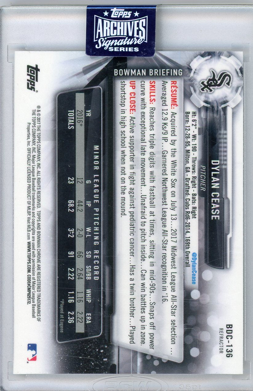 Dylan Cease 2020 Archives Bowman Chrome Refractor Autograph #'d 4/4