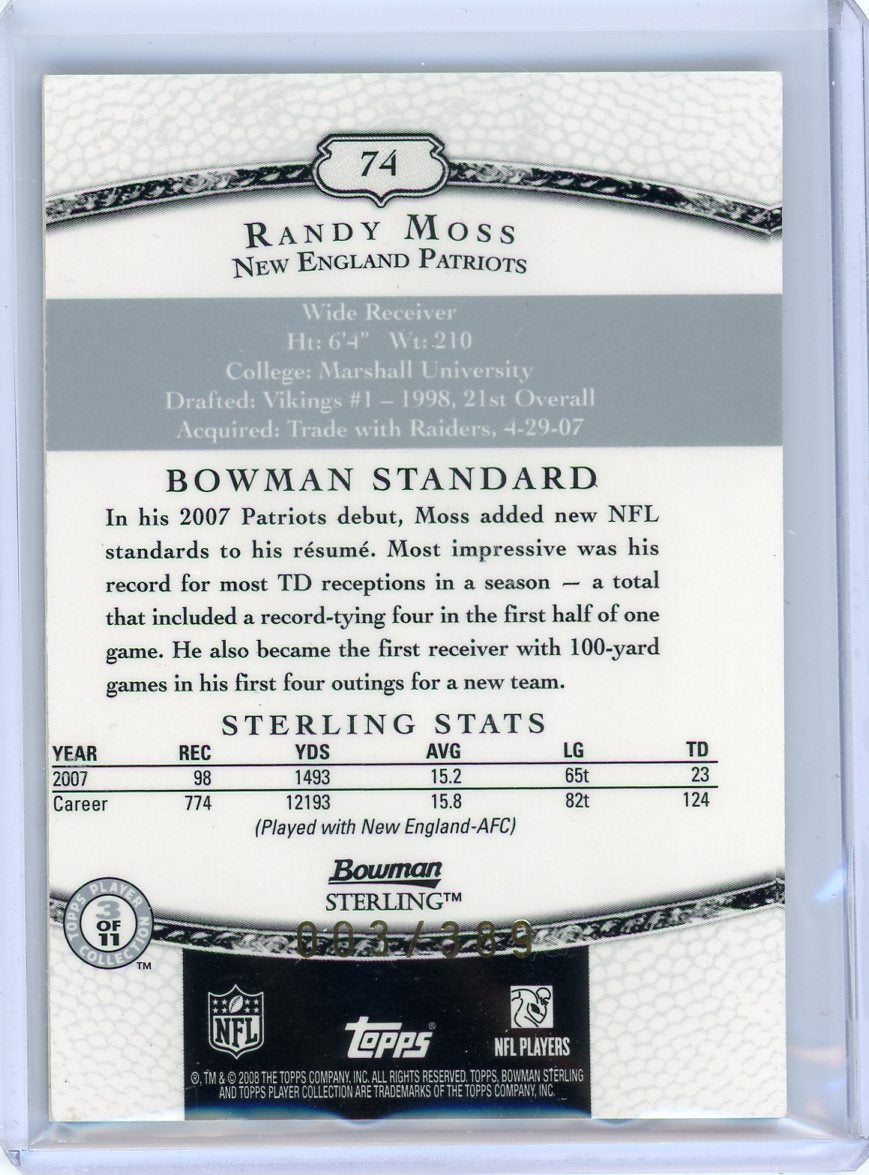 Randy Moss 2008 Topps Sterling auth. game-used jersey relic #'d 003/389