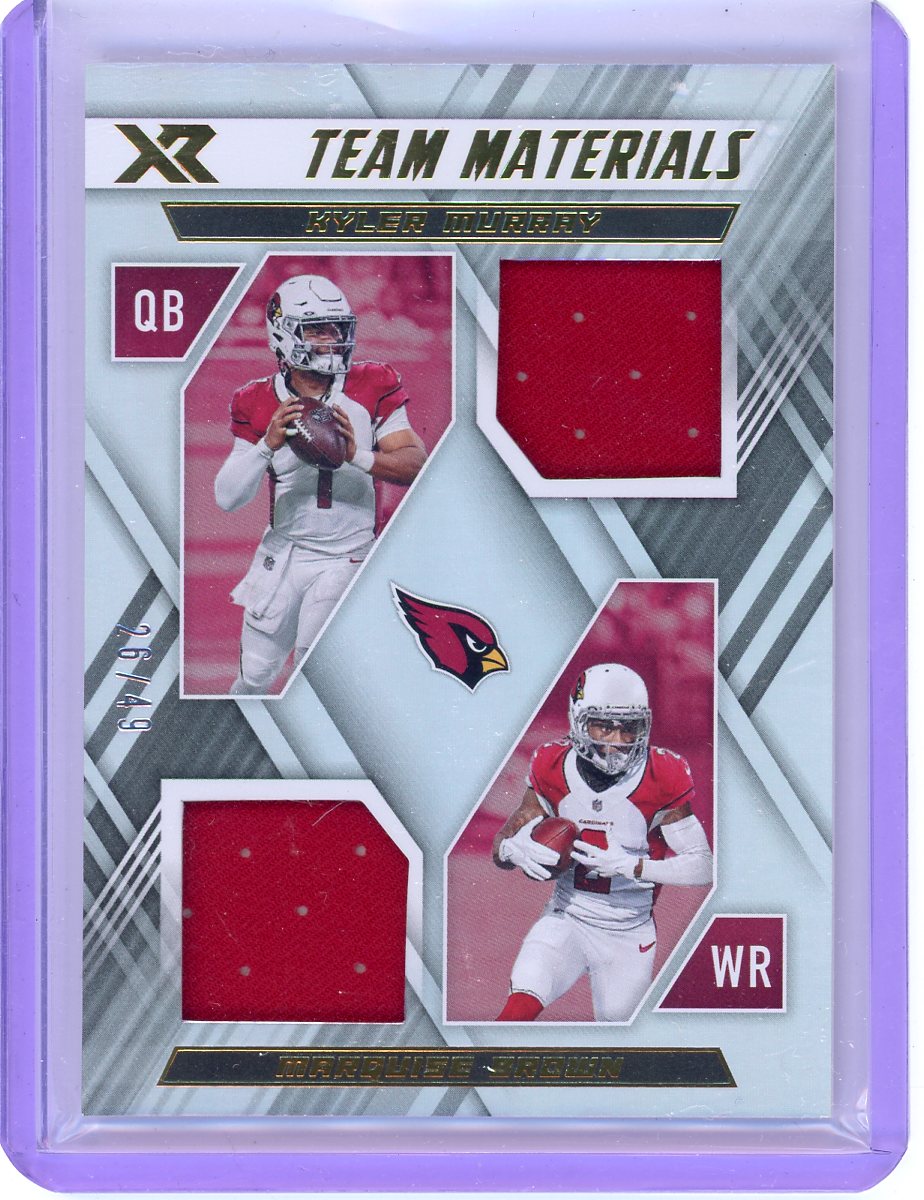 Kyler Murray Marquise Brown 2022 Panini XR Team Materials dual relic #'d 26/49
