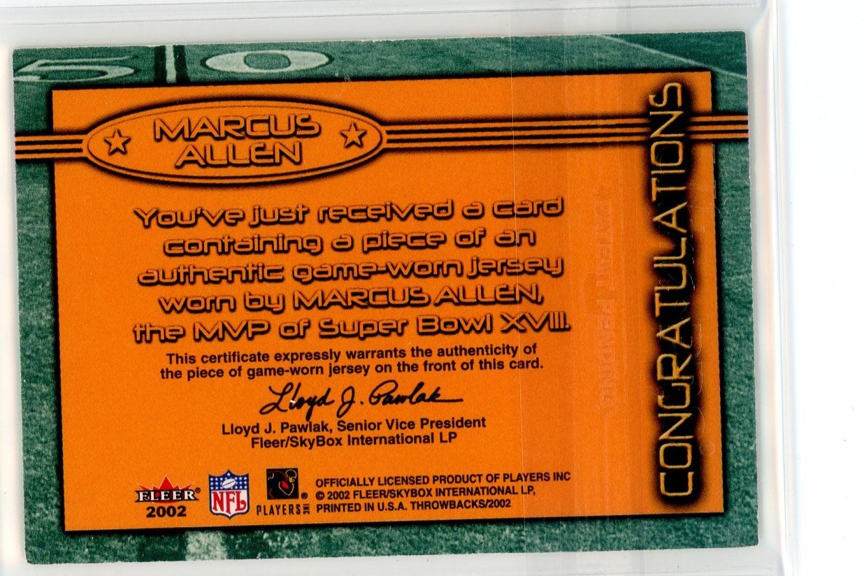 Marcus Allen 2002 Fleer Throwbacks Superstars game-worn jersey relic