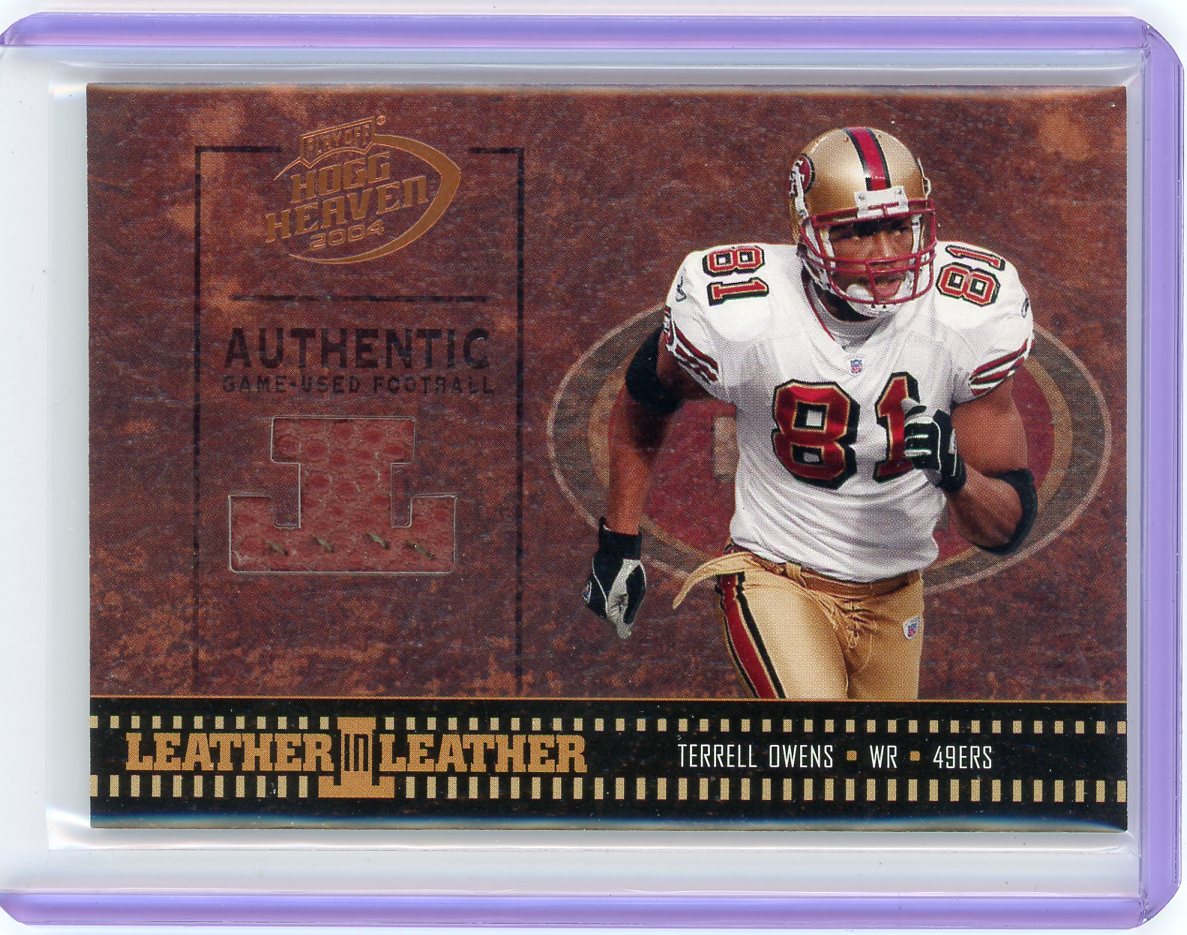 Terrell Owens 2004 Donruss Playoff Hogg Heaven auth. game-used football relic #'d 163/250