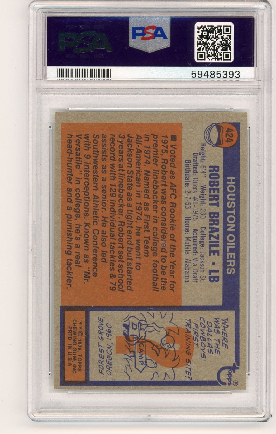 Robert Brazile 1976 Topps #424 PSA 6