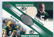 Brett Favre/Paul Hornung 2002 Fleer Throwbacks Dream Backfield QB Collection game-worn relic