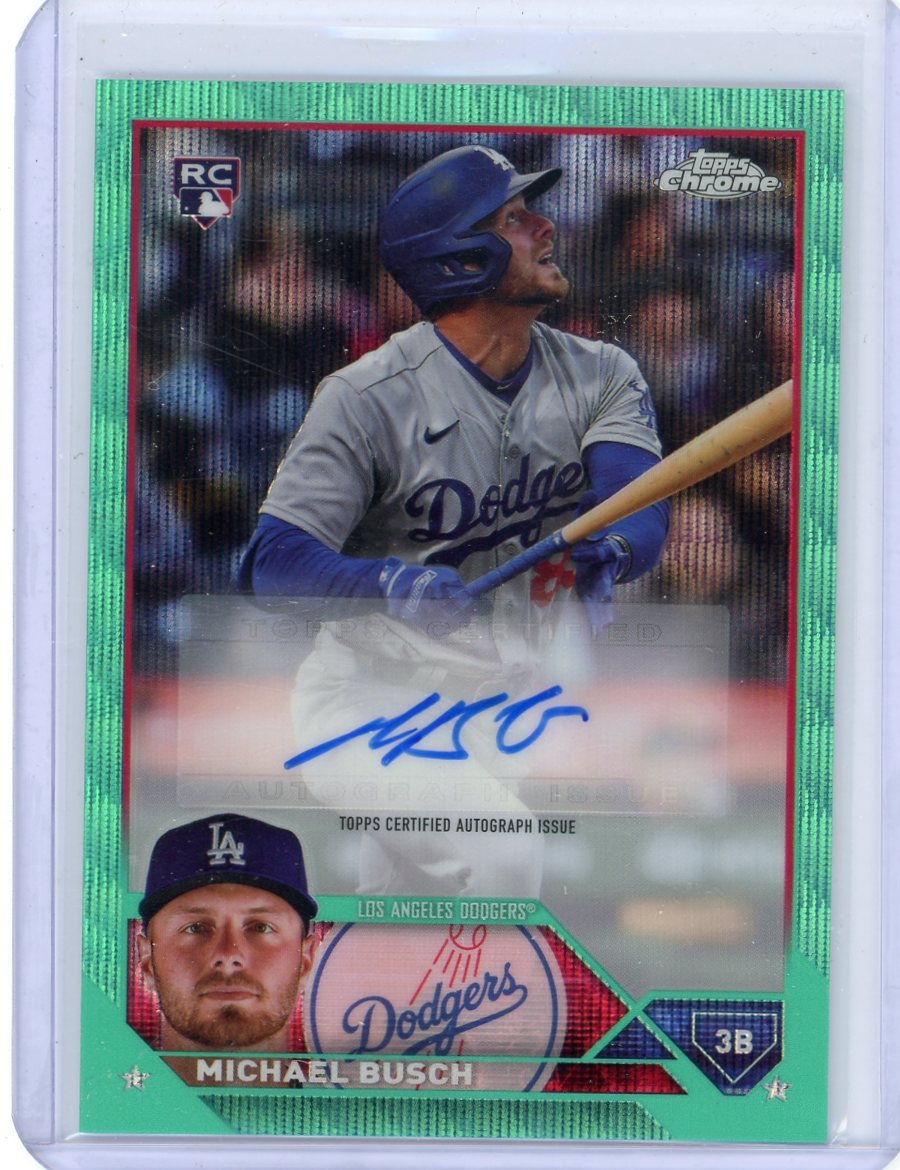 Michael Busch 2023 Topps Chrome Update autograph aqua wave ref. rookie card #'d 114/199