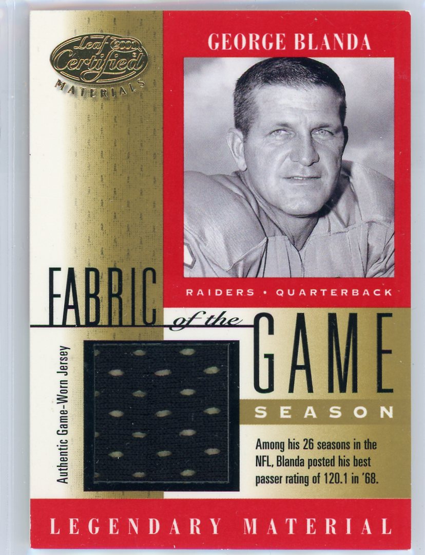 George Blanda 2001 Donruss Leaf Certified Legendary Material Fabric of the Game relic #'d 13/47