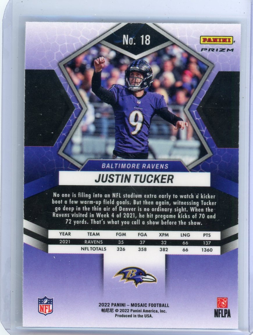 Justin Tucker 2022 Panini Mosaic Genesis prizm SSP