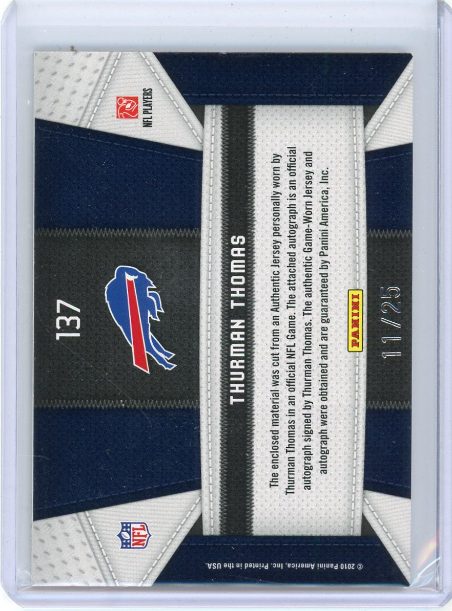 Thurman Thomas 2010 Panini Certified Fabric of the Game auth. game-used jersey relic auto #'d 11/25