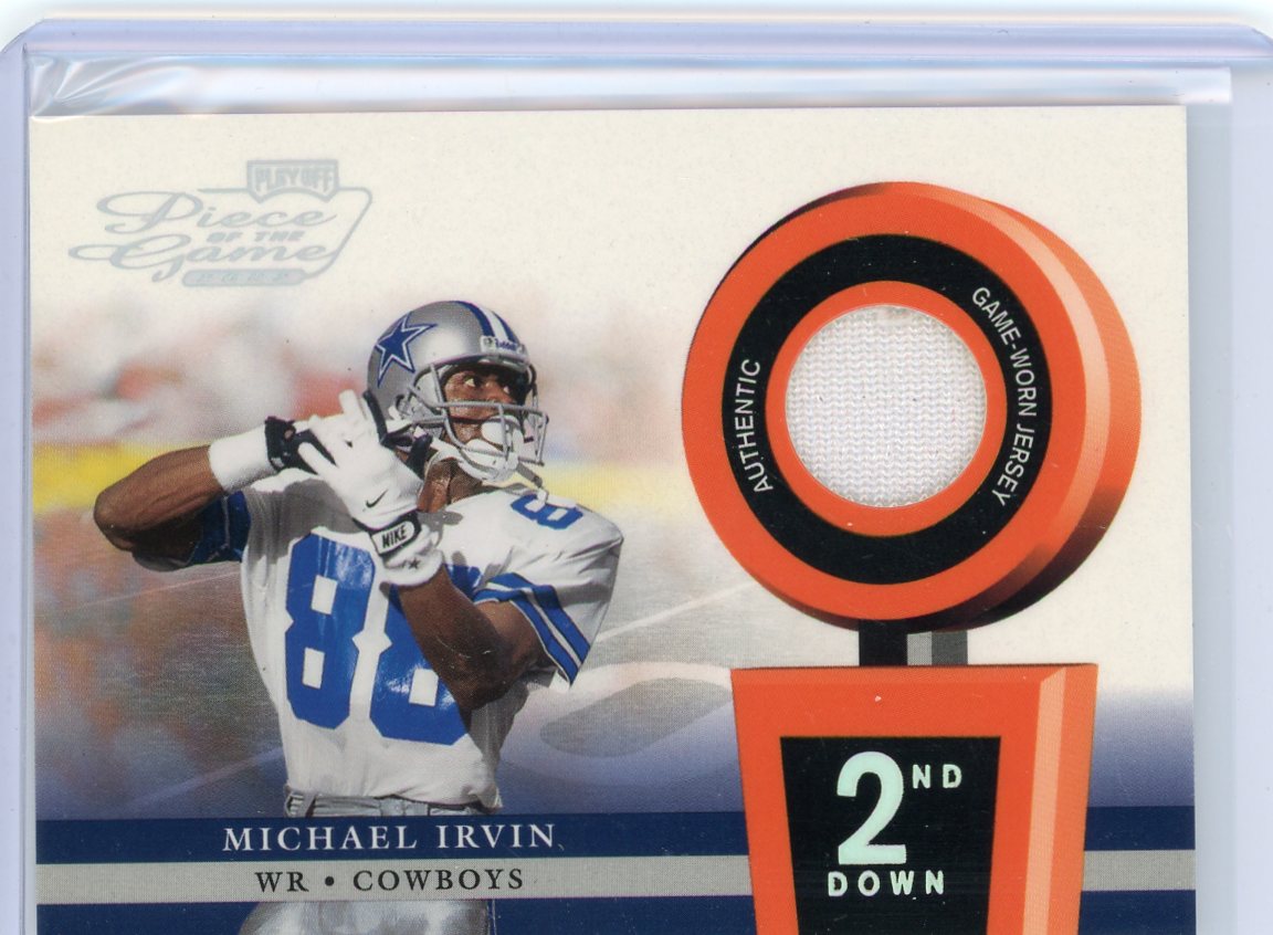 Michael Irvin 2002 Playoff Piece of the Game auth. game-used jersey relic #'d 029/150