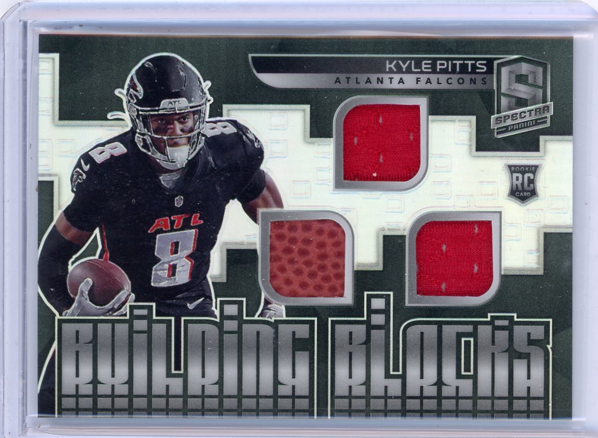 Kyle Pitts 2021 Panini Spectra Building Blocks triple jersey/ball relic rookie card #'d 14/99
