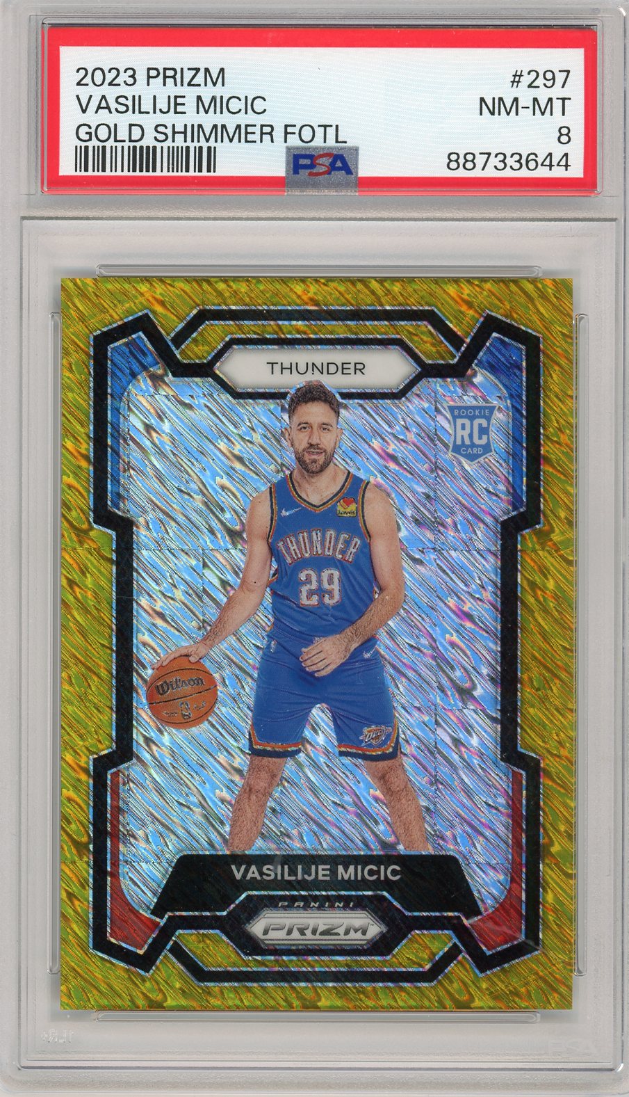 Vasilije Micic 2023-24 Panini Prizm FOTL gold shimmer prizm #'d 09/10 PSA 8 rookie card