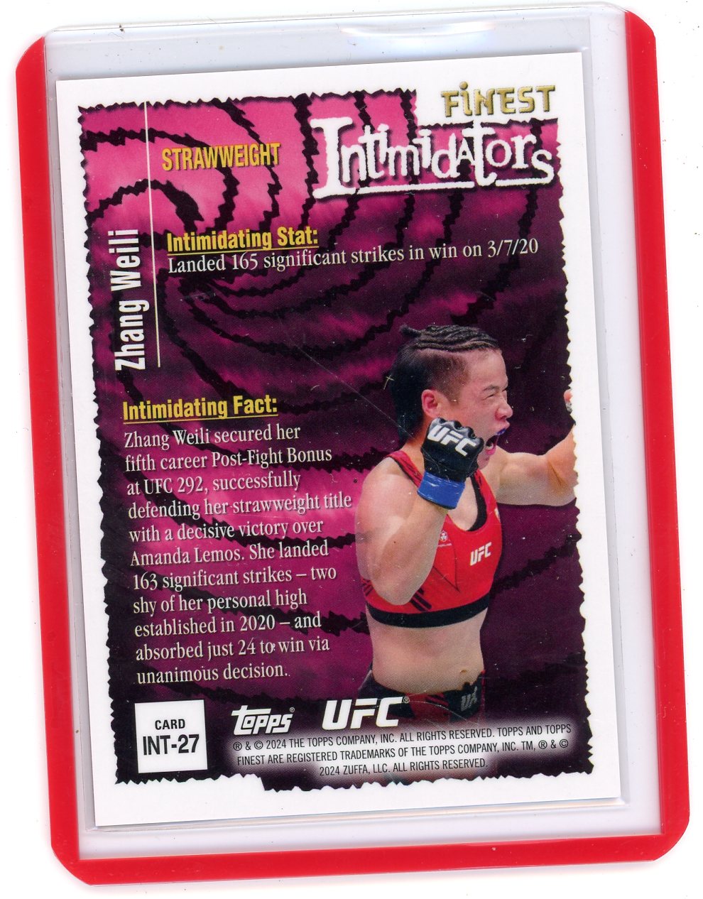 Zhang Weili 2024 Topps Finest Intimidators red shimmer refractor