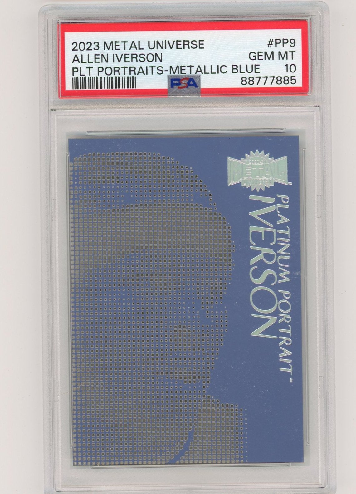 Allen Iverson 2023 Metal Universe Platinum Portraits Metallic Blue PSA 10