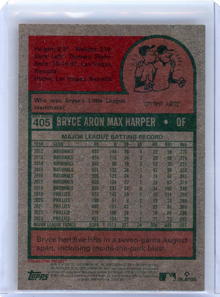 Bryce Harper 2024 Topps Heritage Team Border SP