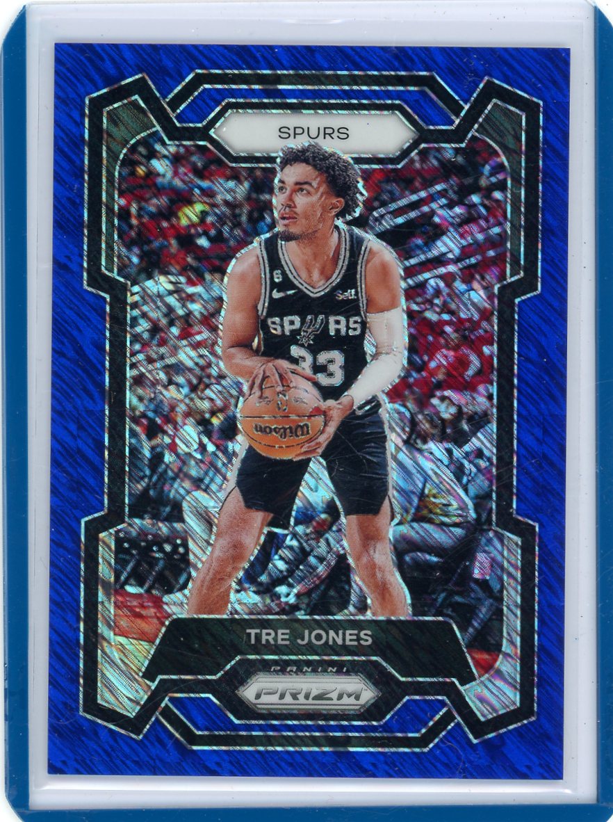 Tre Jones 2023 Panini Prizm blue shimmer prizm #'d 22/35