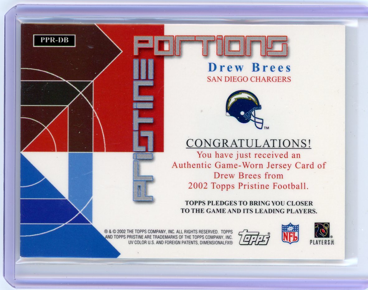 Drew Brees 2002 Topps Pristine Portions auth. game-used jersey relic