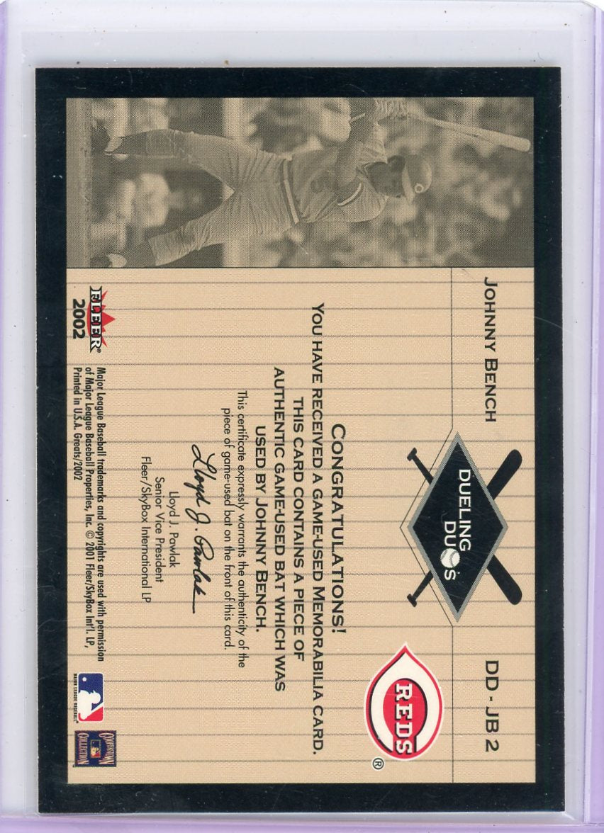 Johnny Bench Willie McCovey 2002 Fleer Dueling Duos game-used bat relic