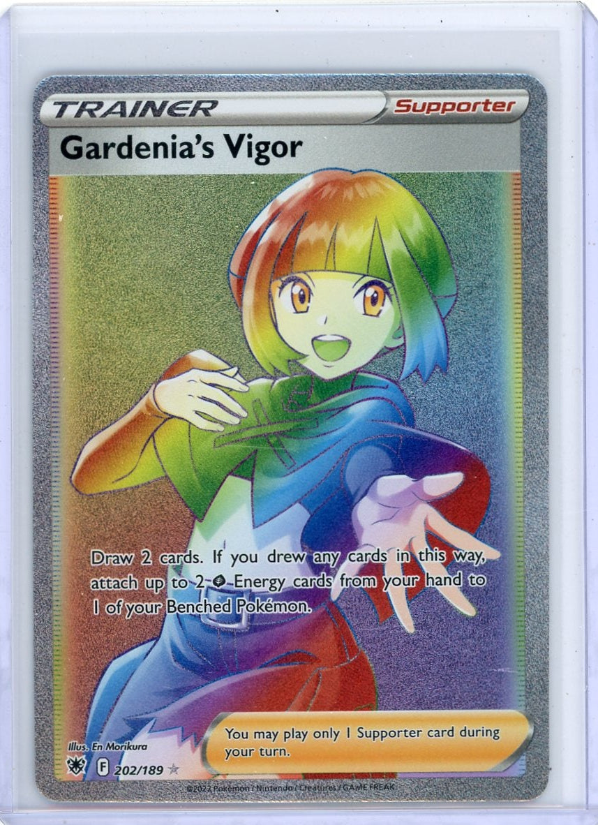 Gardenia's Vigor Pokemon Sword & Shield Astral Radiance Trainer Supporter Rainbow Secret Rare 202/189