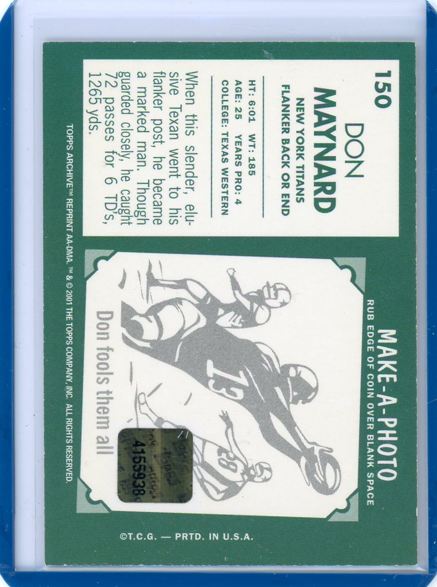 Don Maynard 2001 Topps Archives Reserve autograph