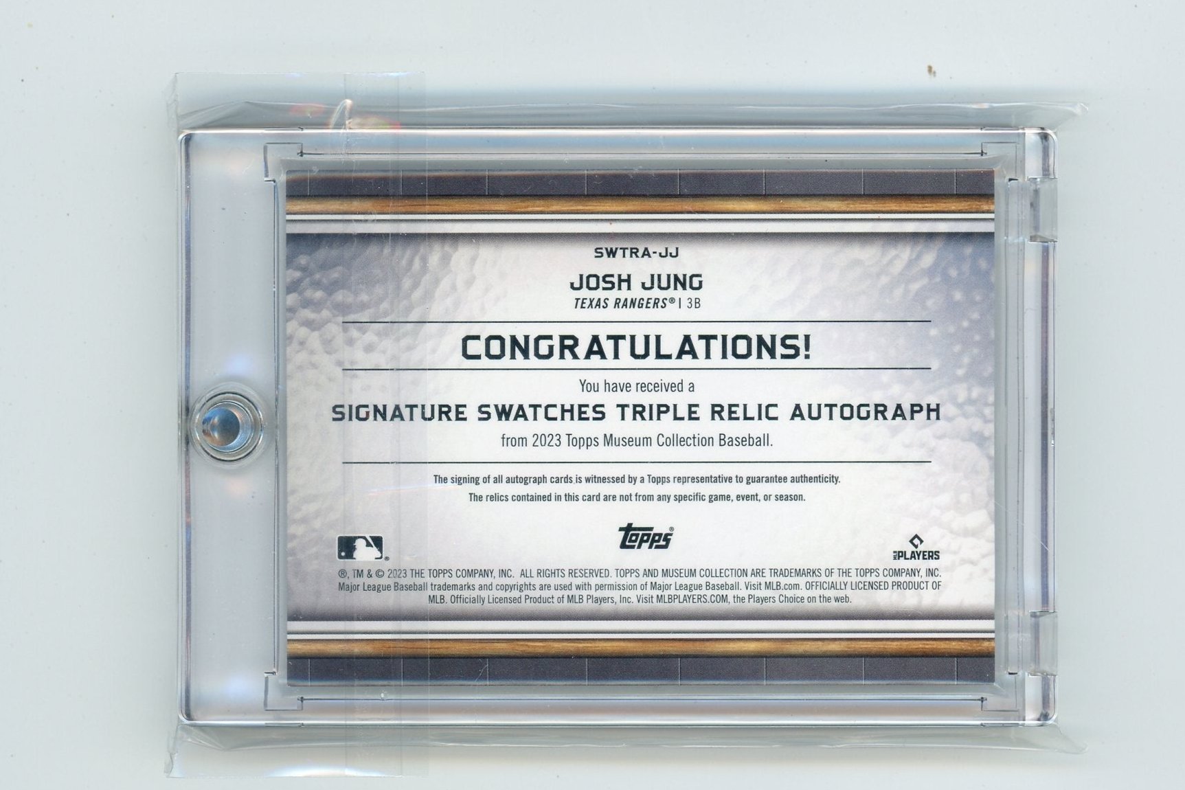 Josh Jung 2023 Topps Museum Signature Swatches triple relic autograph RC #'d 005/199